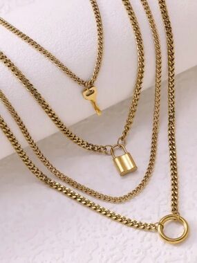REVOLVE Gold-Tone Layered Padlock, Key & Ring Necklace